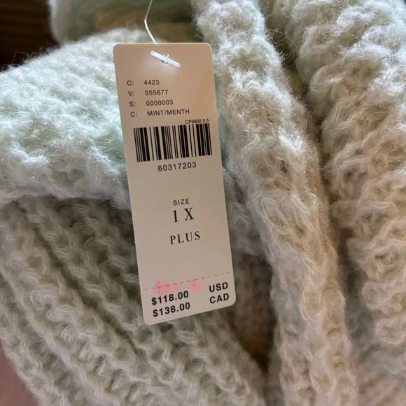 NWT Anthropologie Maeve Dionne Bell-Sleeved Sweater Plus Size 1X Mint Green - Picture 12 of 12